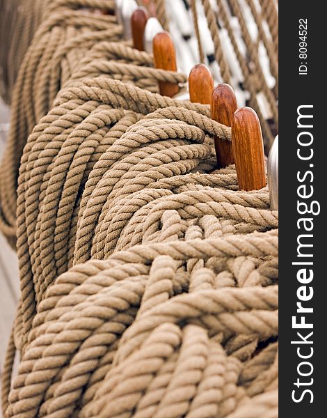 Nautical rigging rope on a tall ship