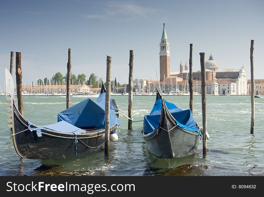 Gondolas at the great channel near Piazza di San Marco, Venice