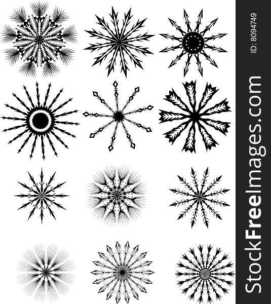 Twelve Silhouette Snowflakes