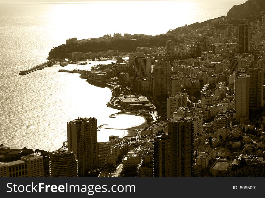 Slyline Principality of Monaco, Monte Carlo, sepia. Slyline Principality of Monaco, Monte Carlo, sepia.