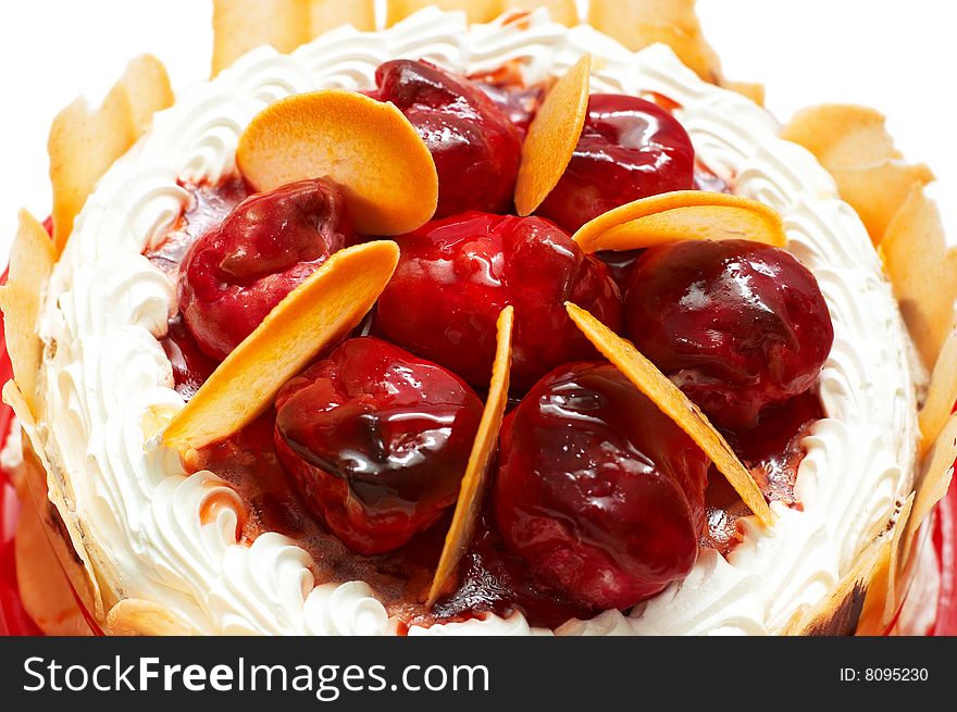 Fancy cake with red fruits and white cream. Fancy cake with red fruits and white cream