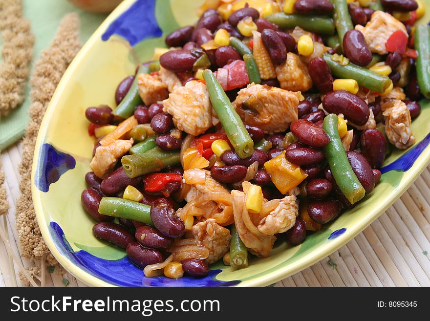 Fresh meat with mexican vegetables in a bowl. Fresh meat with mexican vegetables in a bowl