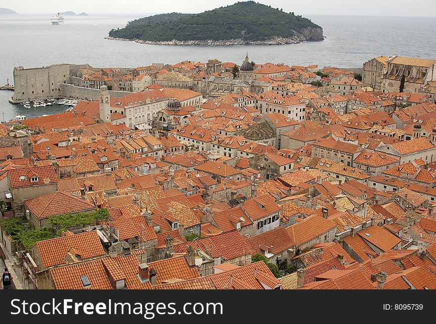 On top of the roofs in the old city of Dubrovnik Croatia