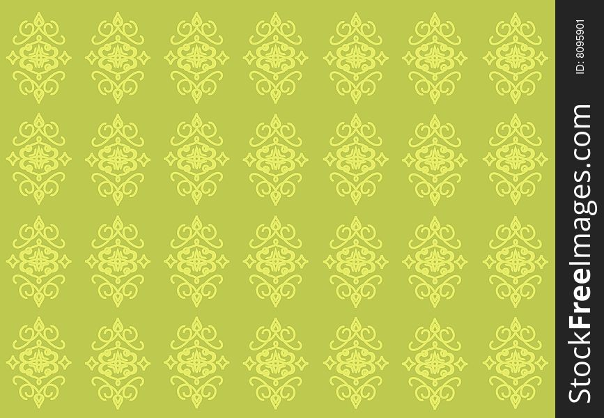 Green background with yellow monograms. Green background with yellow monograms