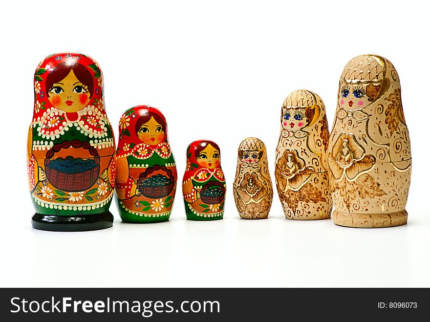 Russian dolls on white background isolated