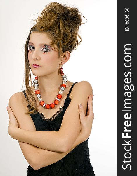 Fashion Girl With Special Eye Makeup And Black Top