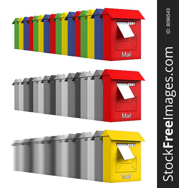 Row of mail boxes with different colors and. Row of mail boxes with different colors and