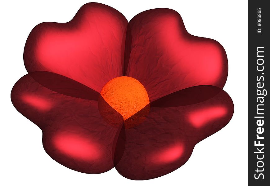 Red flower with petals as hearts