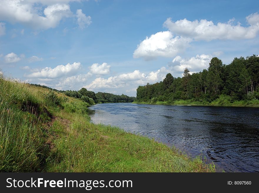 View of Onega river near Kargopol, north Russia