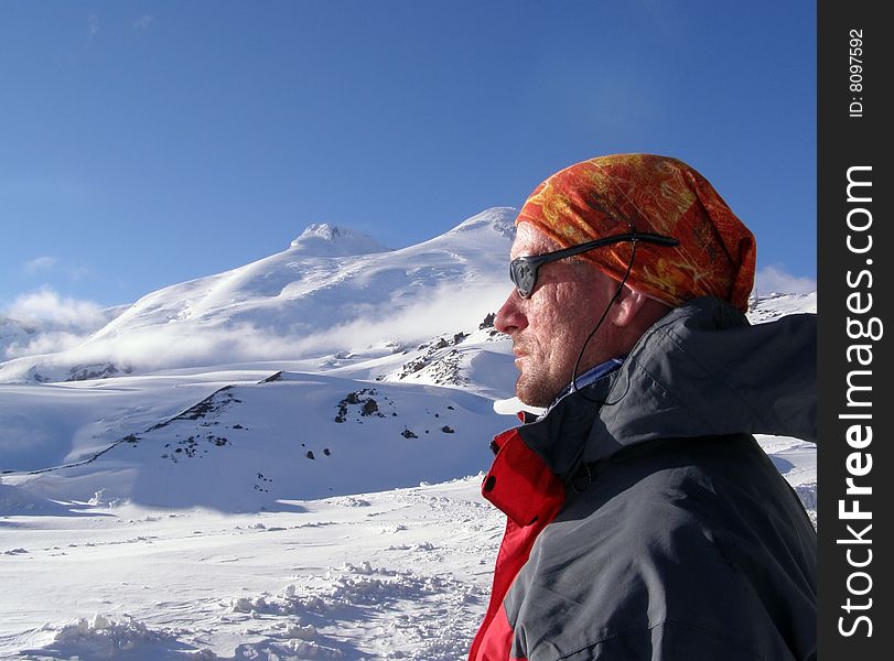 Climber on slopes of Elbrus