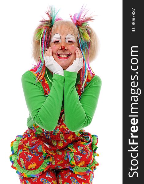 Clown's portrait smiling with colorful hair