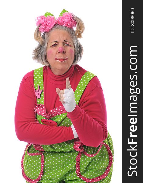 Happy clown posing against a white background