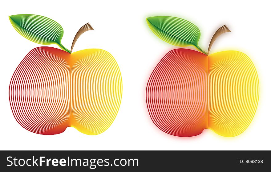 Two drawings of apples drawn with using parallel line technique. Two drawings of apples drawn with using parallel line technique.