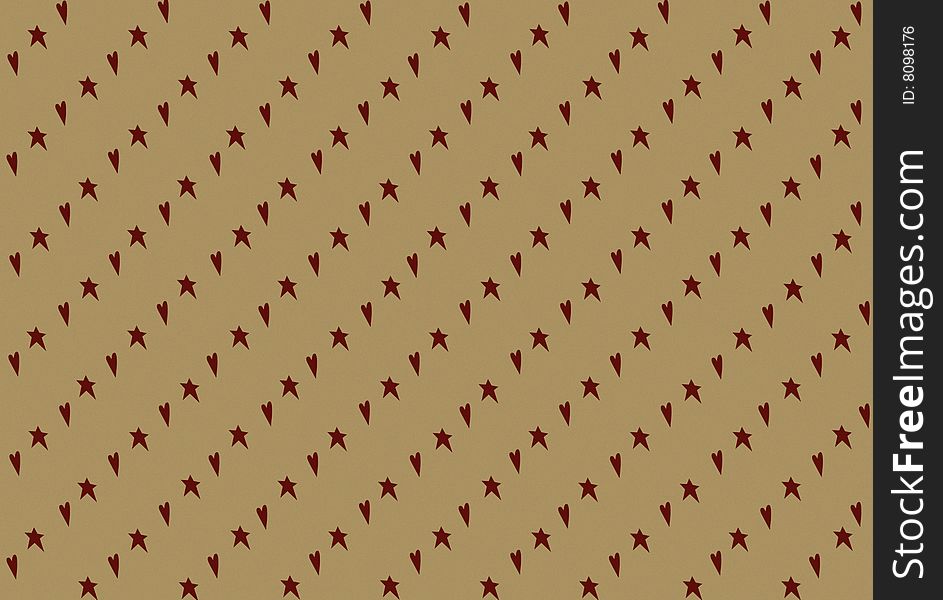 Primitive tan and burgandy background with hearts and start. Primitive tan and burgandy background with hearts and start