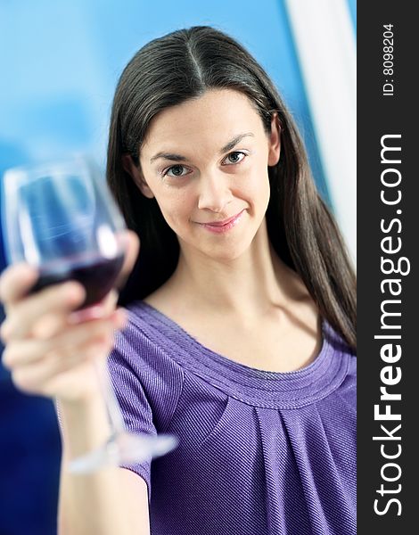 Woman drinks wine