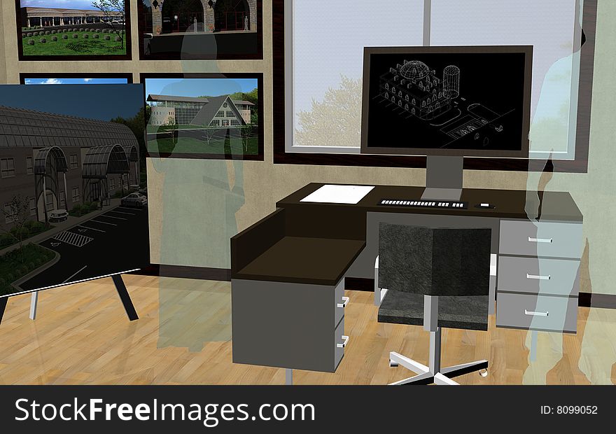 3d rendering of a designer's office