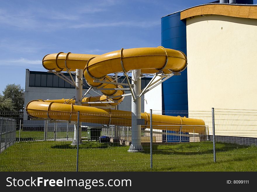 Water slide on swimming pool