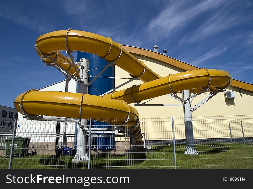 Water slide on swimming pool