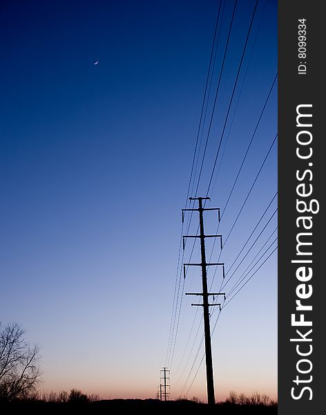 Electric Lines At Sunset Copyspace
