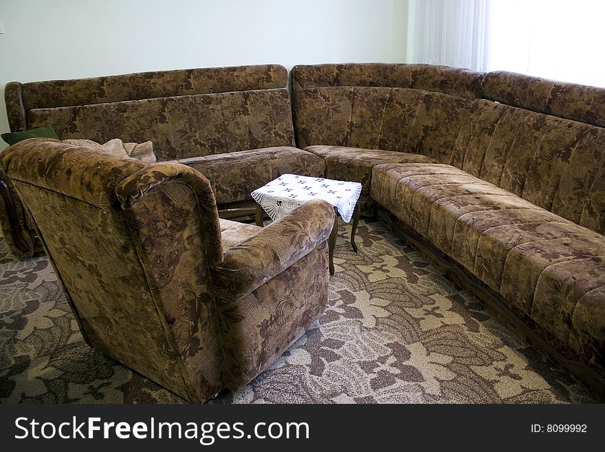 Two beds/sofas,one chair,and a coffee table. Two beds/sofas,one chair,and a coffee table