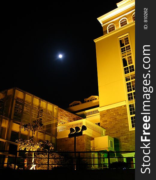 Nice Building at Night bellow a full moon, Quanzhou, China