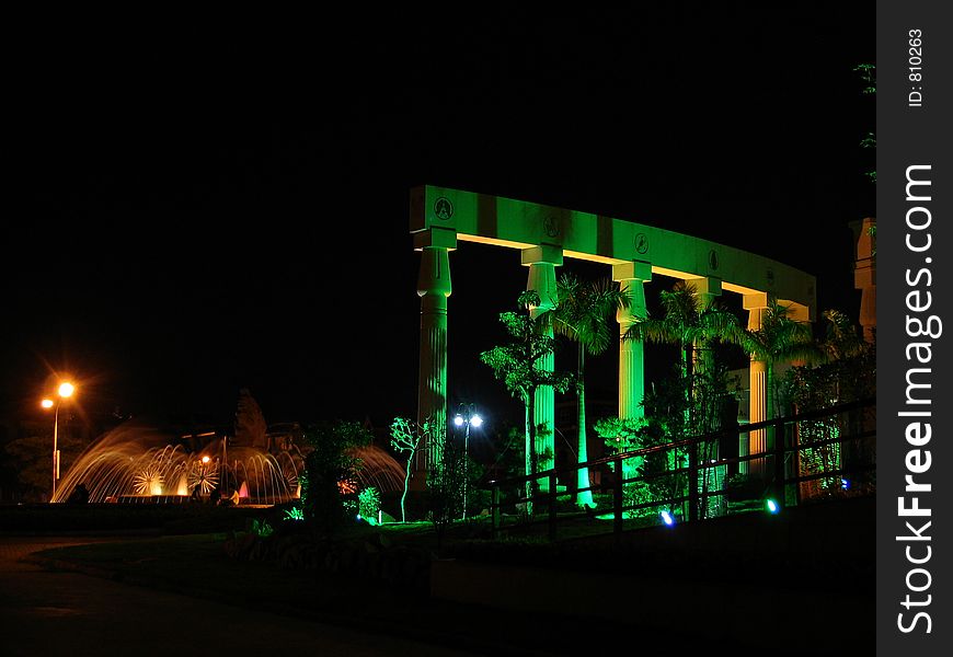 Nice Building at Night bellow a full moon, Quanzhou, China