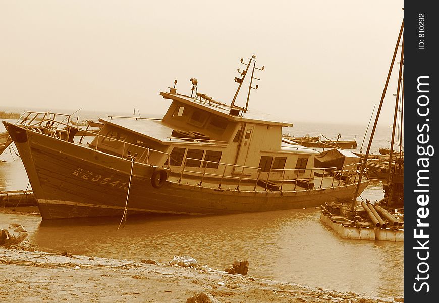 Fishing Boat In Sepia