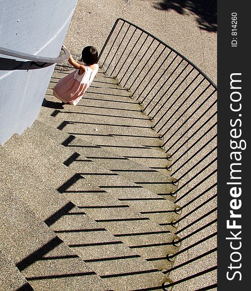 Girl on the way down stairways