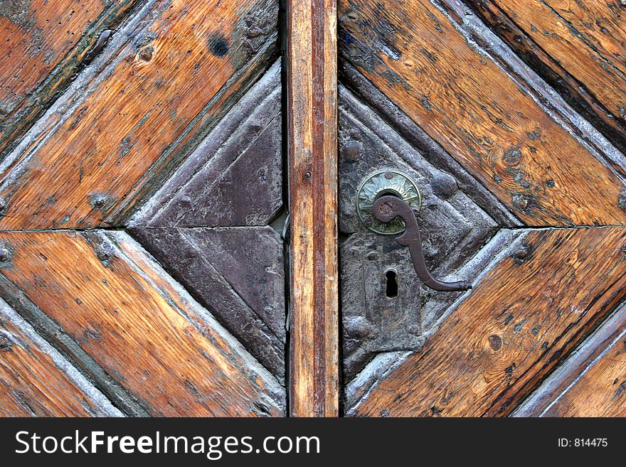 Ancient wooden door with lock