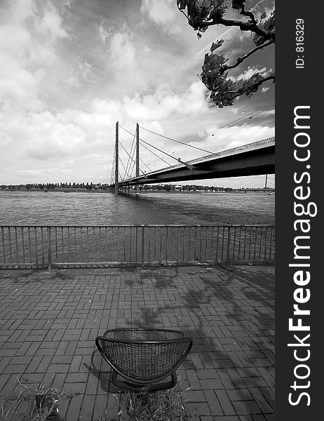Rheinkniebrucke (Rhein Knee Bridge) in D?orf, Germany (Black & White)