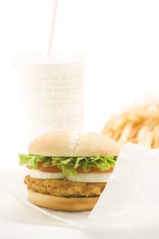 Crisp Chicken Burger Tomato Onion Cheese Lettuce Stock Photos