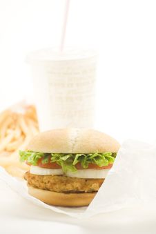 Crisp Chicken Burger Tomato Onion Cheese Lettuce Stock Photo