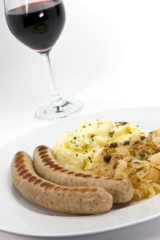 Grilled Sausage With Cabbage And Mashed Potatoes,w Stock Photography Grilled Sausage With Cabbage And Mashed Potatoes,w Stock Photography