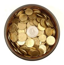 Coins In Ancient Bowl Royalty Free Stock Images