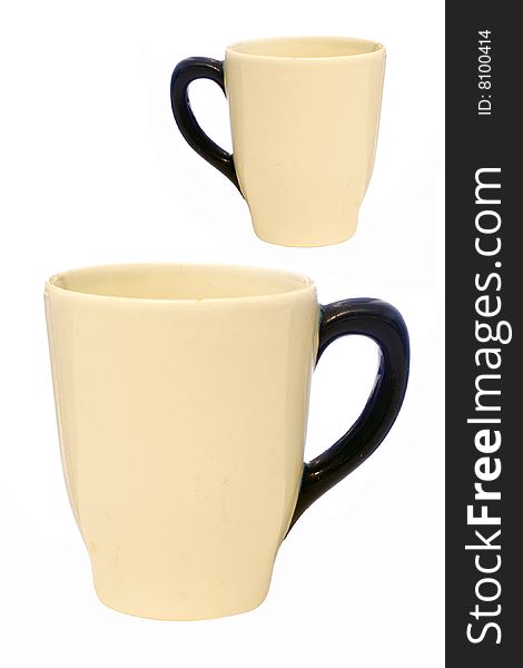 Two coffee cups under the white background