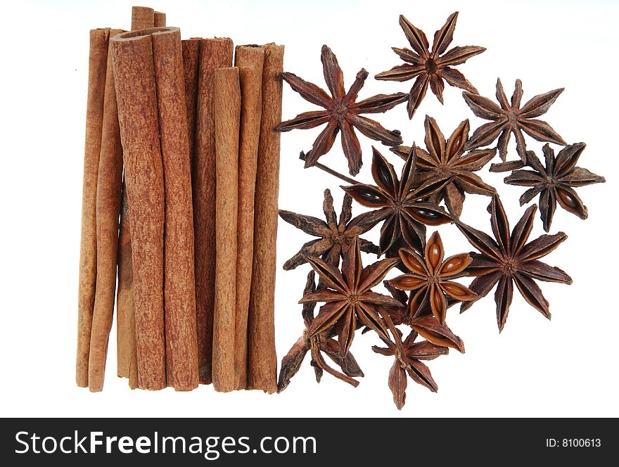 Anise with cinnamon isolated on white background