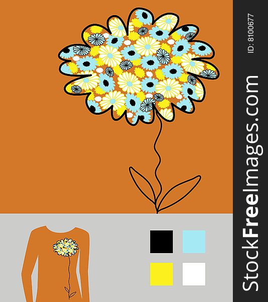 Vector picture for T-shirt with flower