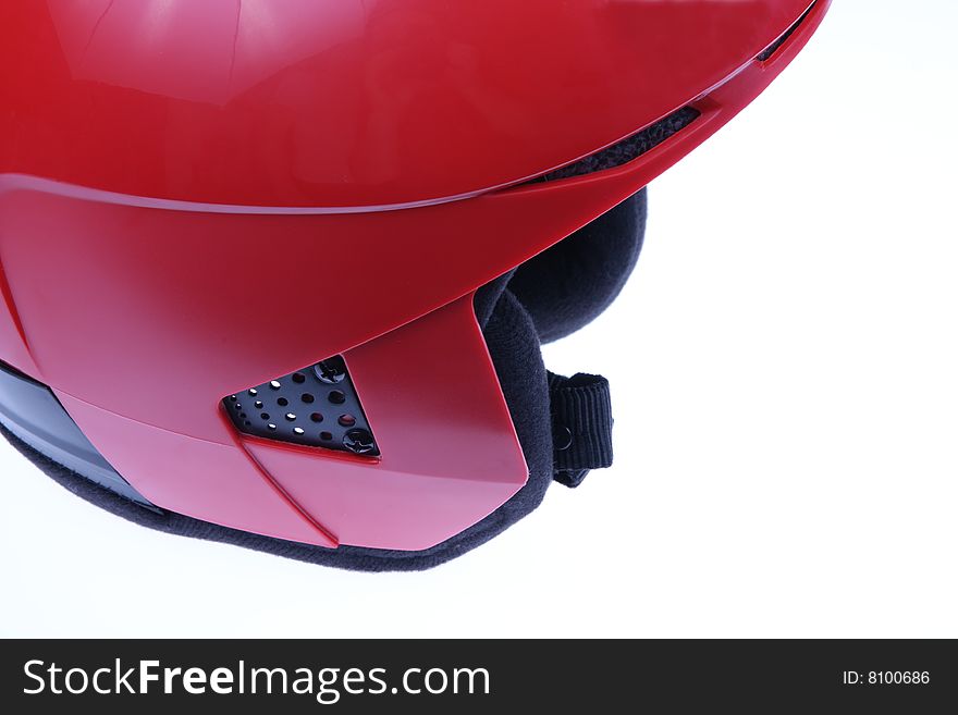 Red ski helmet isolated on white background