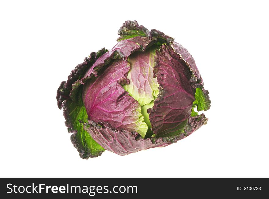 Red and green cabbage isolated against white