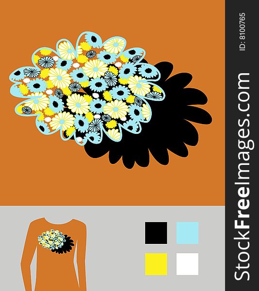 Vector picture for T-shirt with flower