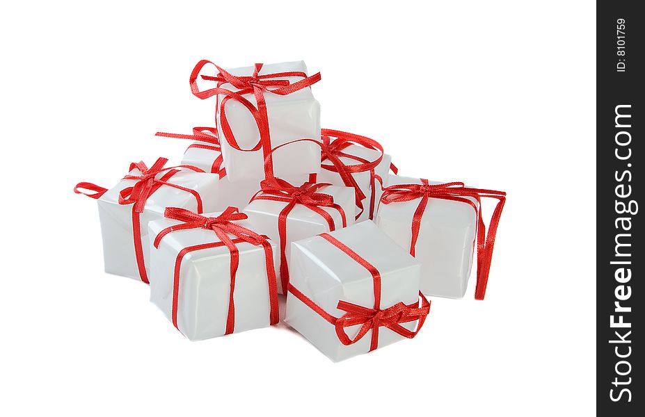 White Presents With Red Ribbon
