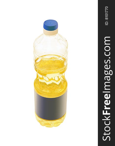 The bottle of sunflower oil under the white background