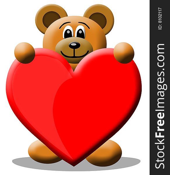 Brown bear with heart  graphic. Brown bear with heart  graphic