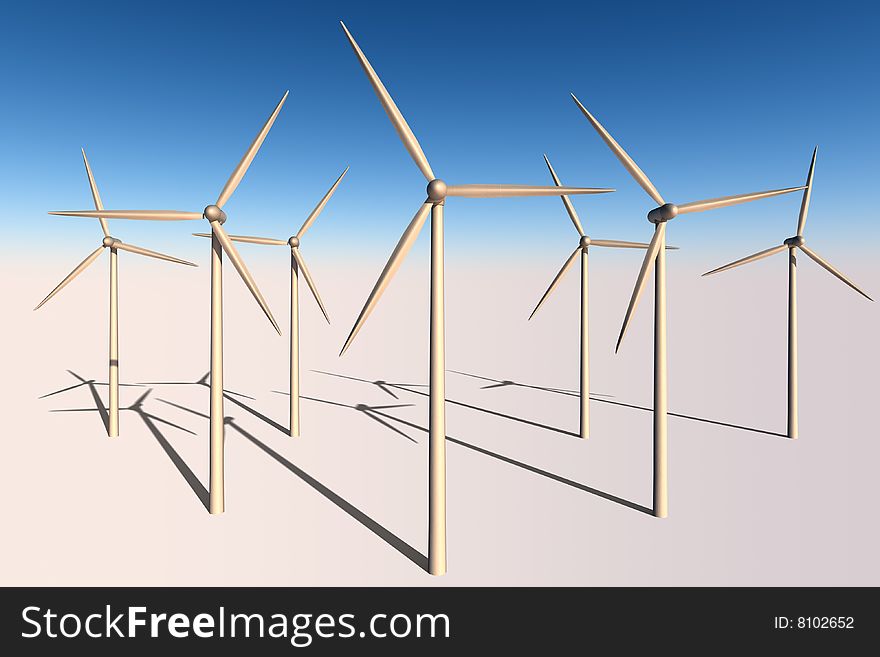 Isolated turbines under a bright morning light. Isolated turbines under a bright morning light