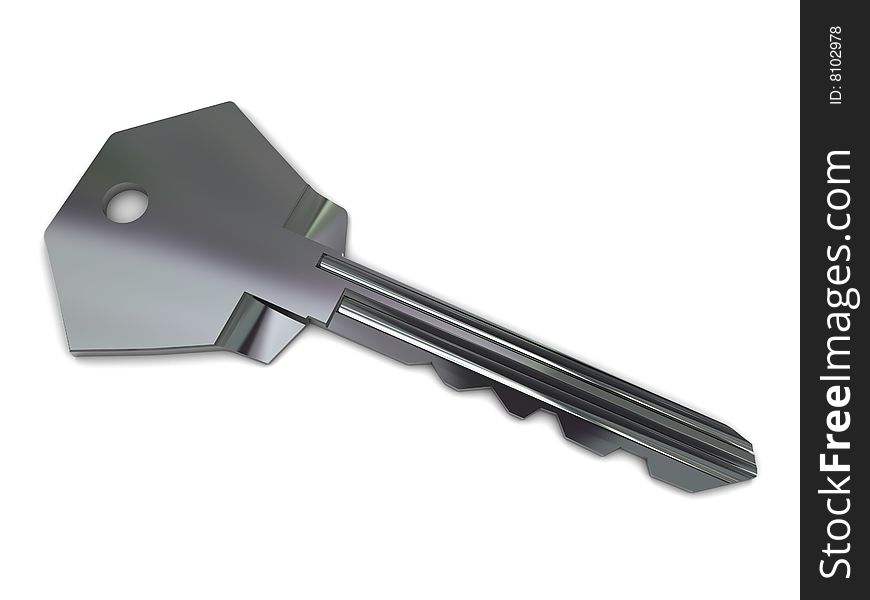 3d illustration of metal key isolated over white background