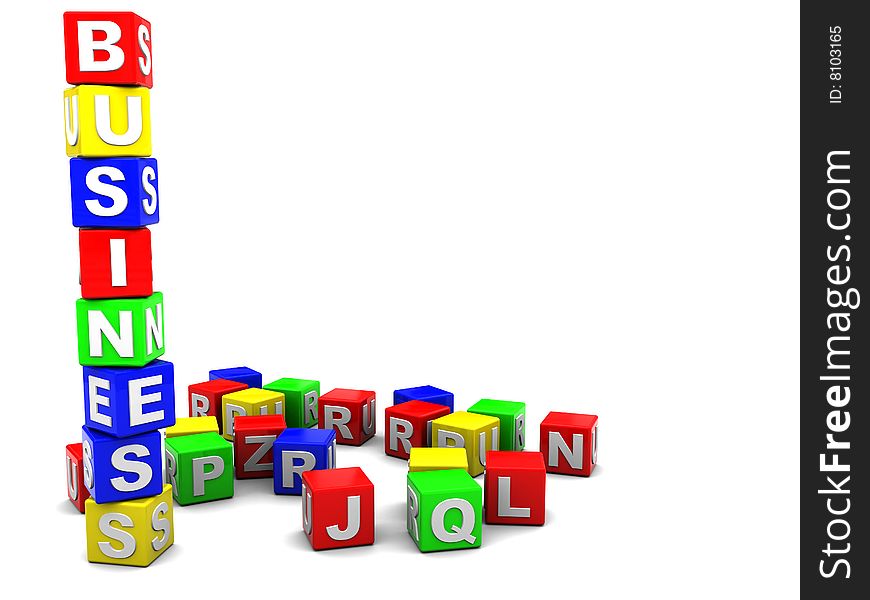 Abstract 3d illustration of text 'business' built from colorful cubes. Abstract 3d illustration of text 'business' built from colorful cubes