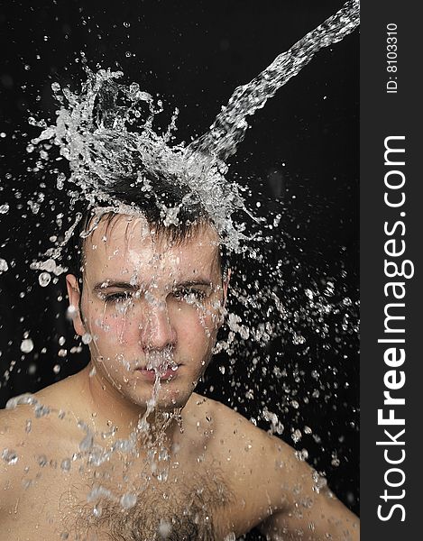 Water splash on Man face