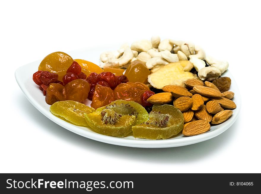 Dried fruits and nuts in plate