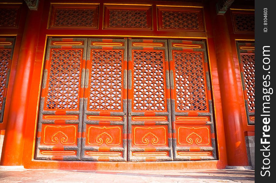 Antique chinese stylish door in the forbidden city