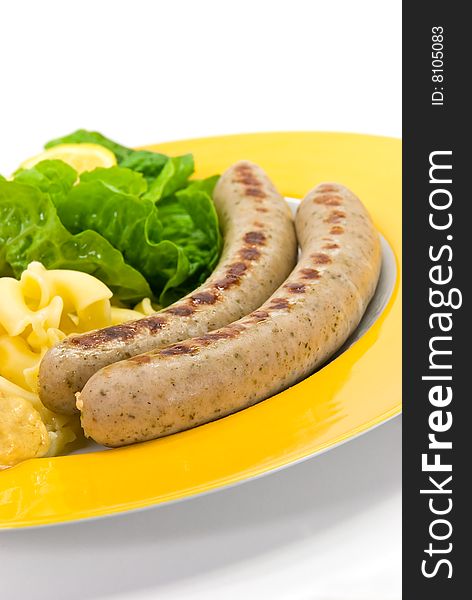 Grilled Sausage With Noodles,lettuce And Potato